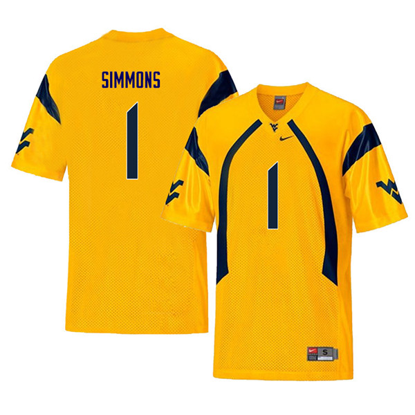 NCAA Men's T.J. Simmons West Virginia Mountaineers Yellow #1 Nike Stitched Football College Throwback Authentic Jersey PC23B44EF